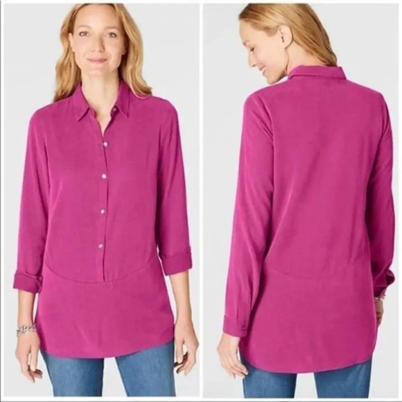 J. Jill Berry Purple Popover Half Button Long Sleeve Tunic S - Picture 1 of 5